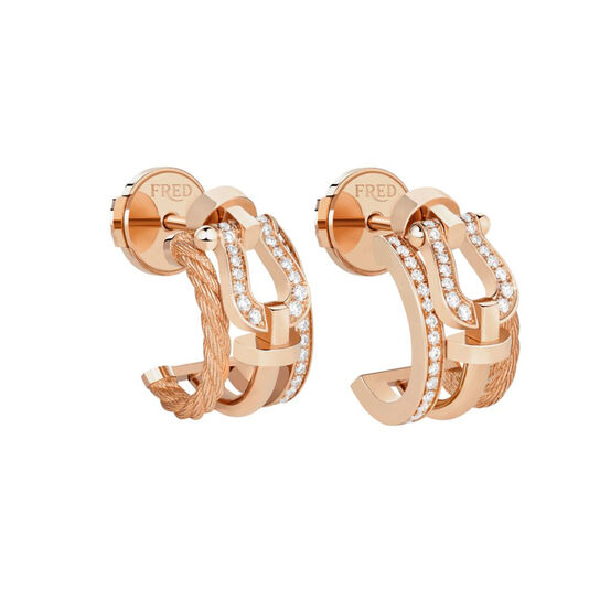 Fred Force 10 Rise Small Rose Gold and Diamond Pav&eacute; Half Hoop Earrings, front view image number 0